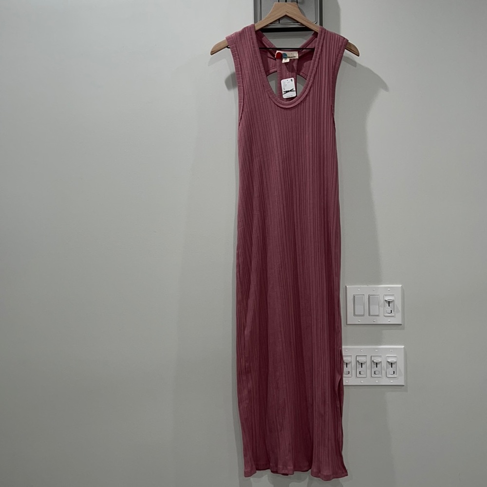 NWOT FREE PEOPLE BEACH MAUVE SCOOP NECK RACERBACK MIDI DRESS Z554 - Picture 1 of 5